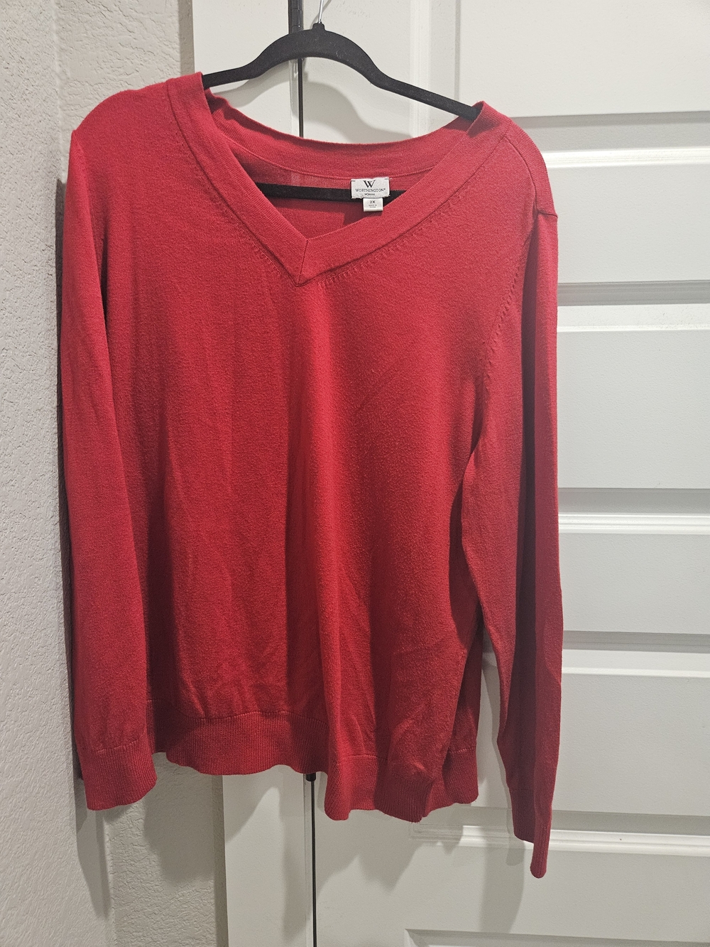 Worthington V-Neck Sweater in Bright Red